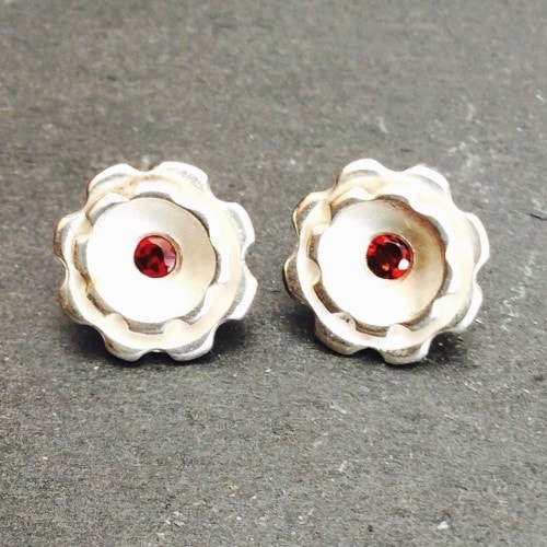 Fiore double flower earrings Ruby gemstones